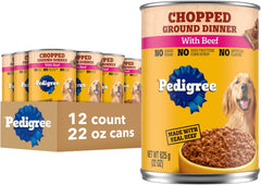 Pedigree Chopped Ground Dinner Adult Canned Soft Wet Dog Food Beef Flavor, 22 oz. Cans EA