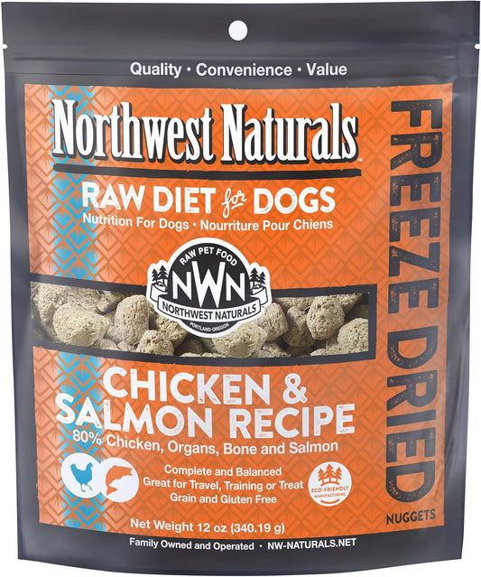 Northwest Naturals Freeze-Dried Chicken & Salmon Dog Food - Bite-Sized Nuggets - Grain-Free, High-Protein, Raw Diet, Human-Grade, Limited Ingredients, All Natural, Omega-3 for Skin & Coat