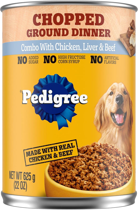 Pedigree Adult Canned Wet Dog Food Chopped Ground Dinner Combo with Chicken, Beef & Liver Flavor, 22 oz. Cans EA
