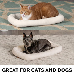 Furhaven Dog Bed for Large/Medium Dogs, 100% Washable, Sized to Fit Crates - Sherpa Fleece Bolster Crate Pad - Cream