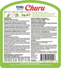 INABA Churu Cat Treats, Grain-Free, Lickable, Squeezable Creamy Purée Cat Treat/Topper with Vitamin E & Taurine, Chicken & Seafood Variety