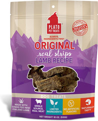 PLATO Pet Treats Real Strips - Air-Dried Meat Bars for Dogs - Delicious, Limited Ingredient Dog Treats - Grain Free - Original Real Strips Lamb