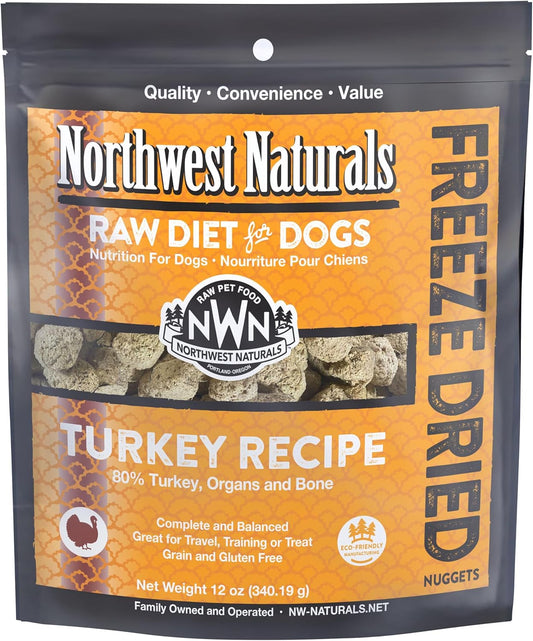 Northwest Naturals Freeze-Dried Turkey Dog Food - Bite-Sized Nuggets - Grain-Free, High-Protein, Raw Diet, Human-Grade, Limited Ingredients, All Natural, Healthy & Nutritious, Made in USA