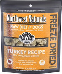 Northwest Naturals Freeze-Dried Turkey Dog Food - Bite-Sized Nuggets - Grain-Free, High-Protein, Raw Diet, Human-Grade, Limited Ingredients, All Natural, Healthy & Nutritious, Made in USA