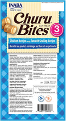 INABA Churu Bites for Cats, Soft Baked Chicken Churu Filled Cat Treats with Green Tea Extract, 0.35 Ounces Each Tube, 18 Tubes Total (3 per Pack), Tuna with Scallop Recipe