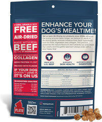 PLATO Pet Treats Dog Food Toppers - Air-Dried Dog Food Toppers for Dry Food - with Collagen to Support Skin and Coat Health - Beef and Collagen Recipe