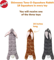 Skinneeez Tons-O-Squeakers Rabbit Dog Toy - with 19 Squeakers for Tons-O-Fun! Stuffing-Free Design is Great for Moderate Chewers, Tug Toy for Medium to Large Puppies & Dogs - 20in Color May Vary