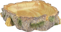 Komodo Polyresin Wood Corner Bowl Large Food & Water Dish | Realistic Tree Trunk Design | Non-Porous Interior is Easy to Clean | Corner Design Saves Space in Tank