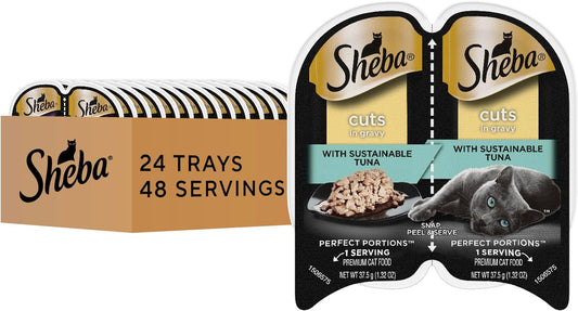 Sheba Perfect Portions Wet Cat Food Cuts in Gravy with Sustainable Tuna, 2.6 oz. Twin-Pack Trays (24 Count, 48 Servings)