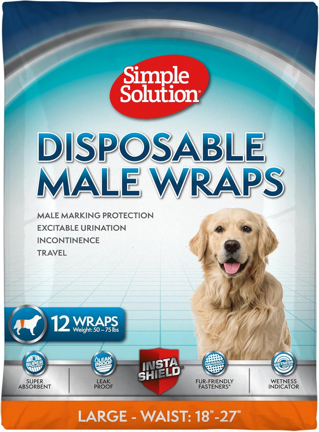 Simple Solution Disposable Dog Diapers Wraps for Male Dogs, True Fit, Absorbent, Leak Proof with Wetness Indicator, Puppy and Doggie Diaper for Peeing, For Small Pets