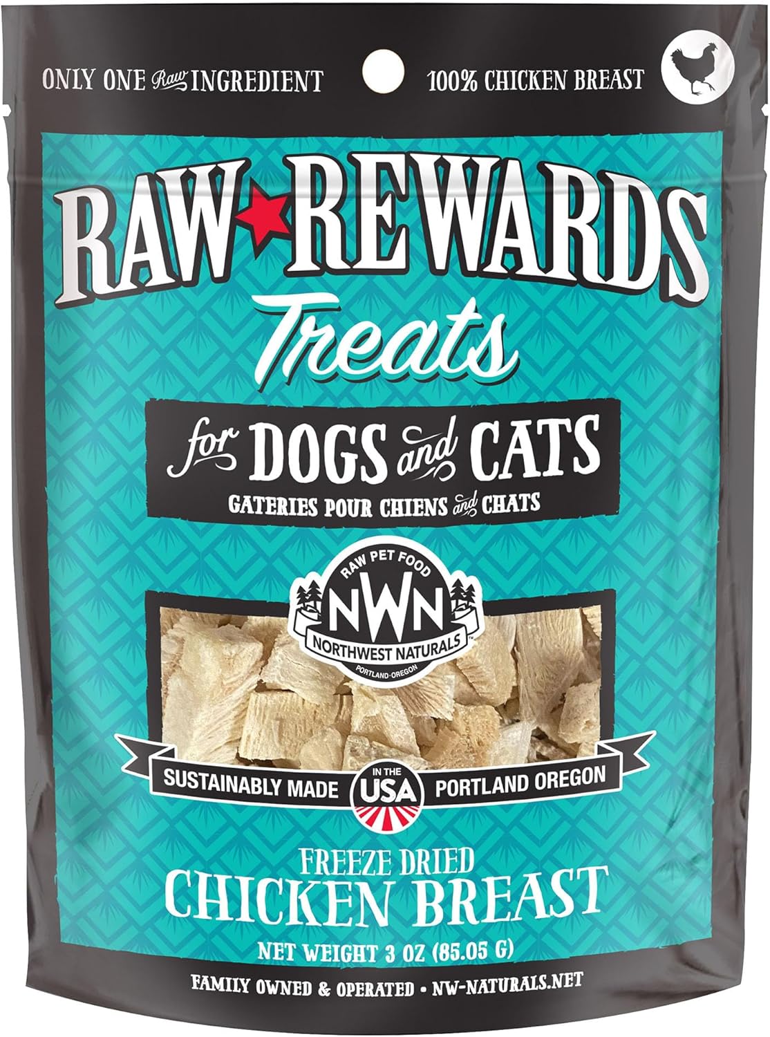 Northwest Naturals Raw Rewards Freeze-Dried Chicken Breast Treats for Dogs and Cats - Bite-Sized Pieces - Healthy, 1 Ingredient, Human Grade Pet Food, All Natural, Proudly Made in USA
