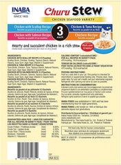 INABA Churu Stew for Cats, Broth Gelée with Shredded Chicken Side Dish Pouch with Vitamin E, 1.4 Ounces per Pouch, 12 Pouches, Chicken & Seafood Variety