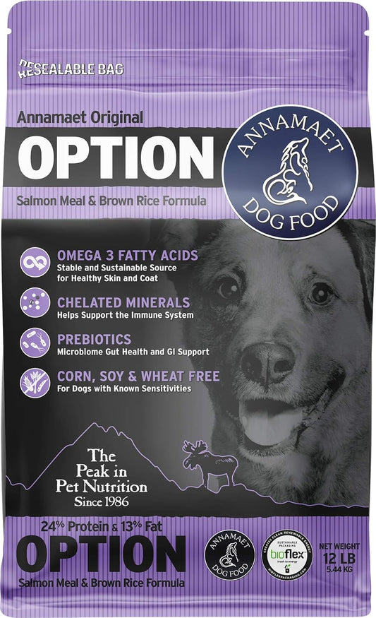 Annamaet Original Option Formula Dry Dog Food, 24% Protein (Salmon & Brown Rice), 12-lb Bag