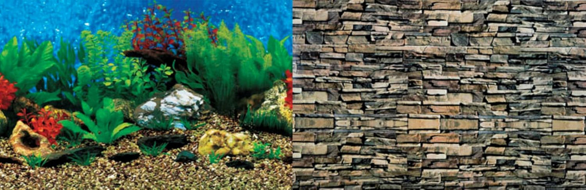 Penn-Plax Double-Back Roll-A-Scene | Double Sided Aquarium Background | Shale Wall | Hawaii Blue | 32”x 50’