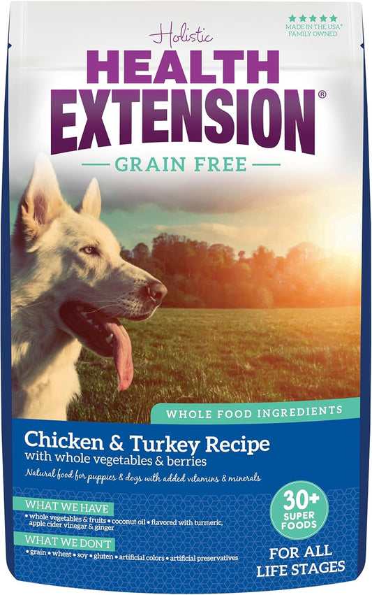 Health Extension Grain Free Chicken & Turkey Dry Dog Food (4 lb / 1.81 kg) - Whole Foods Ingredients Formula with a Blend of Turmeric & Antioxidants for All Life Stages Dogs
