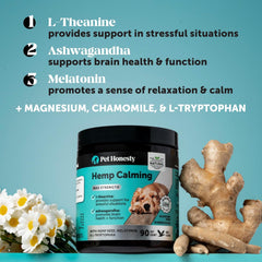Pet Honesty Natural Hemp Calming Chews for Dogs Maximum Strength - Hemp & Melatonin Dog Anxiety Relief - Calming Aid Supplement with Valerian Root - Stress, Separation & Thunder Support - (Duck 90 Ct)