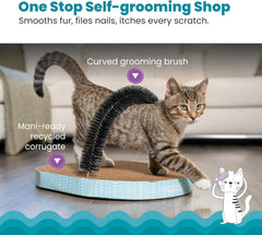 Petstages Catstages Scratch & Groom Cat Scratcher with Removable Curved Brush for Self-Grooming Station, Orange