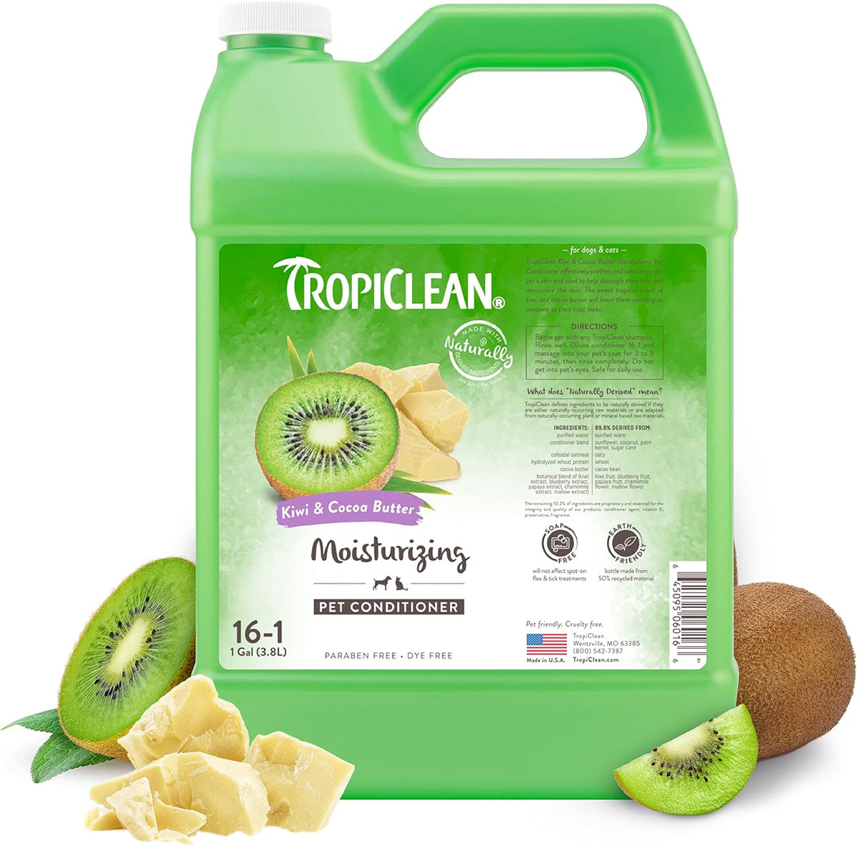 TropiClean Dog Conditioner, Professional Detangling & Moisturizing Conditioner, Puppy Safe, Made in the USA, Kiwi & Cocoa Butter Scent 1 gal