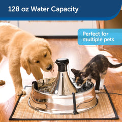 Drinkwell - PetSafe Drinkwell Stainless Steel 360 Multiple Pet Fountain - Scratch and Rust Resistant Automatic Water Dispenser for Cats or Dogs - Adjustable Flow Control - 128 Ounce (3.8 Liter) - Filters Included