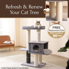 PetPals 57” Grand Maine Coon™ Cat Tree – Lulu, with Extra Large Condo, Removable Top Bed, Thick Sisal Scratching Posts, Full Body Grooming Brush (Gray)