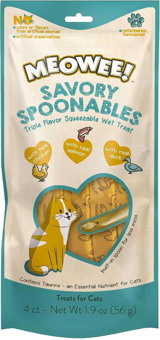 Savory Spoonables with Real Chicken, Salmon and Duck for Cats, Treat Your Cat to Triple Flavor Squeezable Lickable Wet Treats with Built-in Spoon for Less Mess