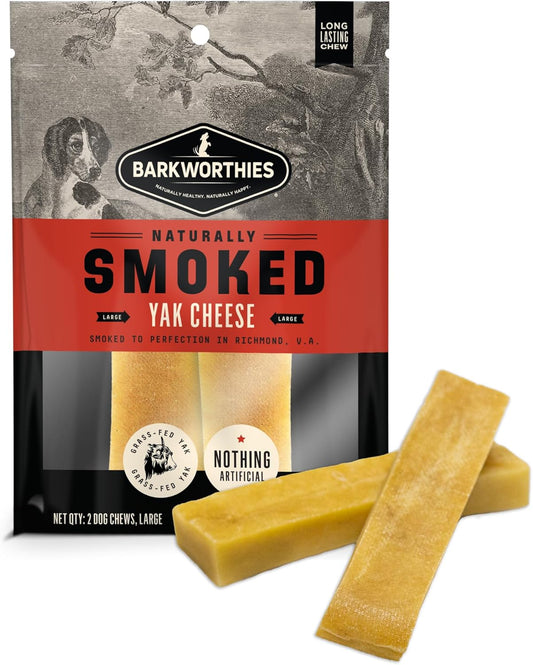 Barkworthies USA Hickory Smoked Yak Cheese - Large 2 Count (Pack of 1) - All-Natural, Smoky Aroma, Great for Large Breeds