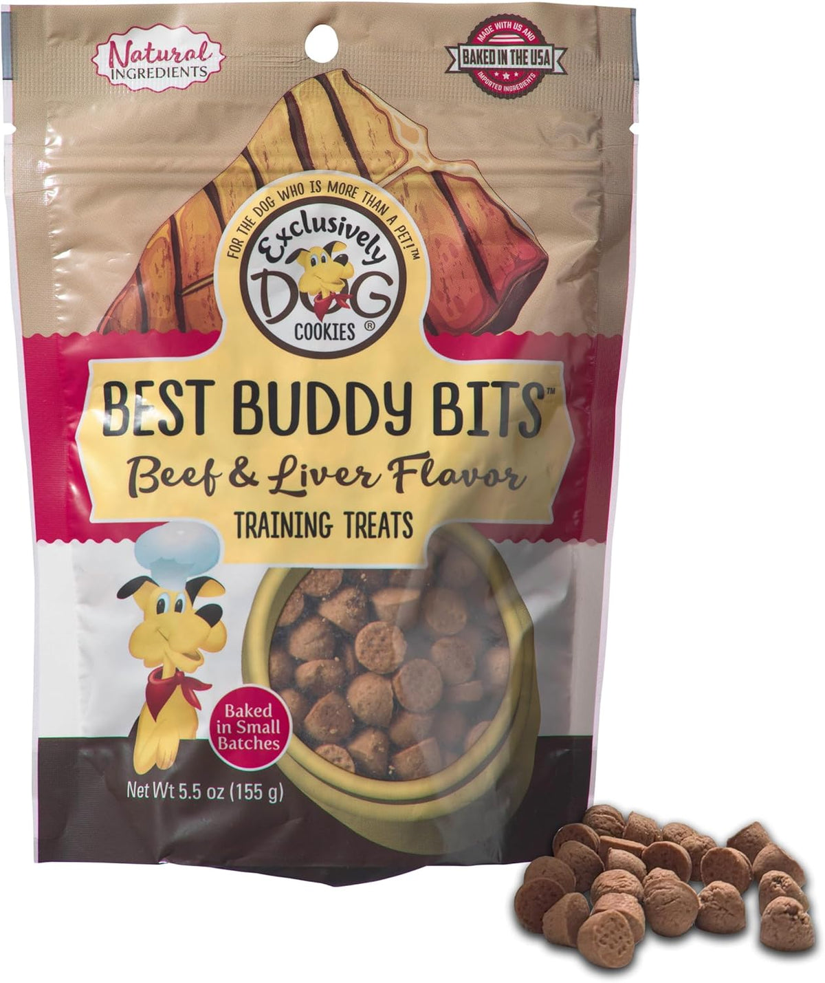 Exclusively Dog Best Buddy Bits Training Treats for Dogs and Puppies - Beef & Liver Flavor, 5.5oz Resealable Bag