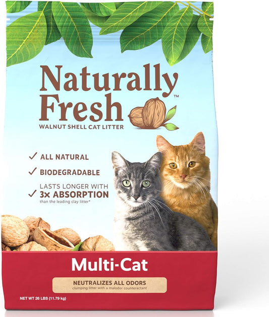 Naturally Fresh Cat Litter Made From Walnut Shells, Unscented, Multi-Cat, Upcycled, Low Dust, Sustainable