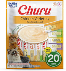INABA Churu Cat Treats, Grain-Free, Lickable, Squeezable Creamy Purée Cat Treat/Topper with Vitamin E & Taurine, 0.5 Ounces Each Tube, Total/Two Flavors, Chicken Variety