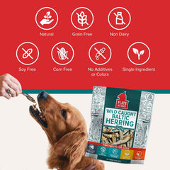 PLATO Pet Treats Fish Dog Treats - Air-Dried, Single Ingredient Dog Treat - with Omega 3 & 6 Fatty Acids to Support Skin and Coat - 100% Whole Fish - Wild Caught Baltic Herring Dog Treats