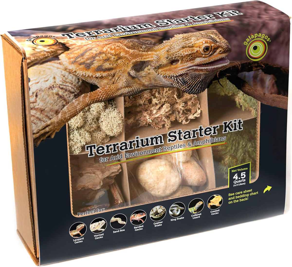 Galápagos (05351) Arid Environment Terrarium Kit Ideal for Reptiles, Amphibians, & Small Critters, 4.5 QT Box, Natural