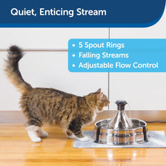 Drinkwell - PetSafe Drinkwell Stainless Steel 360 Multiple Pet Fountain - Scratch and Rust Resistant Automatic Water Dispenser for Cats or Dogs - Adjustable Flow Control - 128 Ounce (3.8 Liter) - Filters Included