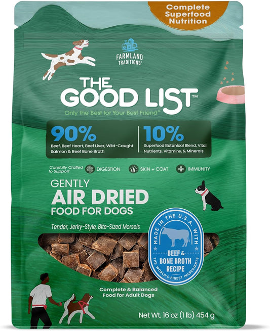 Farmland Traditions The Good List Air-Dried Dog Food, Premium Beef & Bone Broth for Dogs, Protein Rich & Grain-Free Nutrition