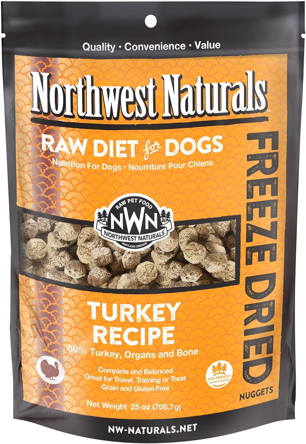 Northwest Naturals Freeze-Dried Turkey Dog Food - Bite-Sized Nuggets - Grain-Free, High-Protein, Raw Diet, Human-Grade, Limited Ingredients, All Natural, Healthy & Nutritious, Made in USA