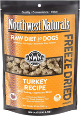Northwest Naturals Freeze-Dried Turkey Dog Food - Bite-Sized Nuggets - Grain-Free, High-Protein, Raw Diet, Human-Grade, Limited Ingredients, All Natural, Healthy & Nutritious, Made in USA