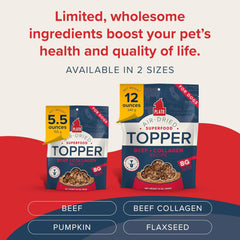 PLATO Pet Treats Dog Food Toppers - Air-Dried Dog Food Toppers for Dry Food - with Collagen to Support Skin and Coat Health - Beef and Collagen Recipe