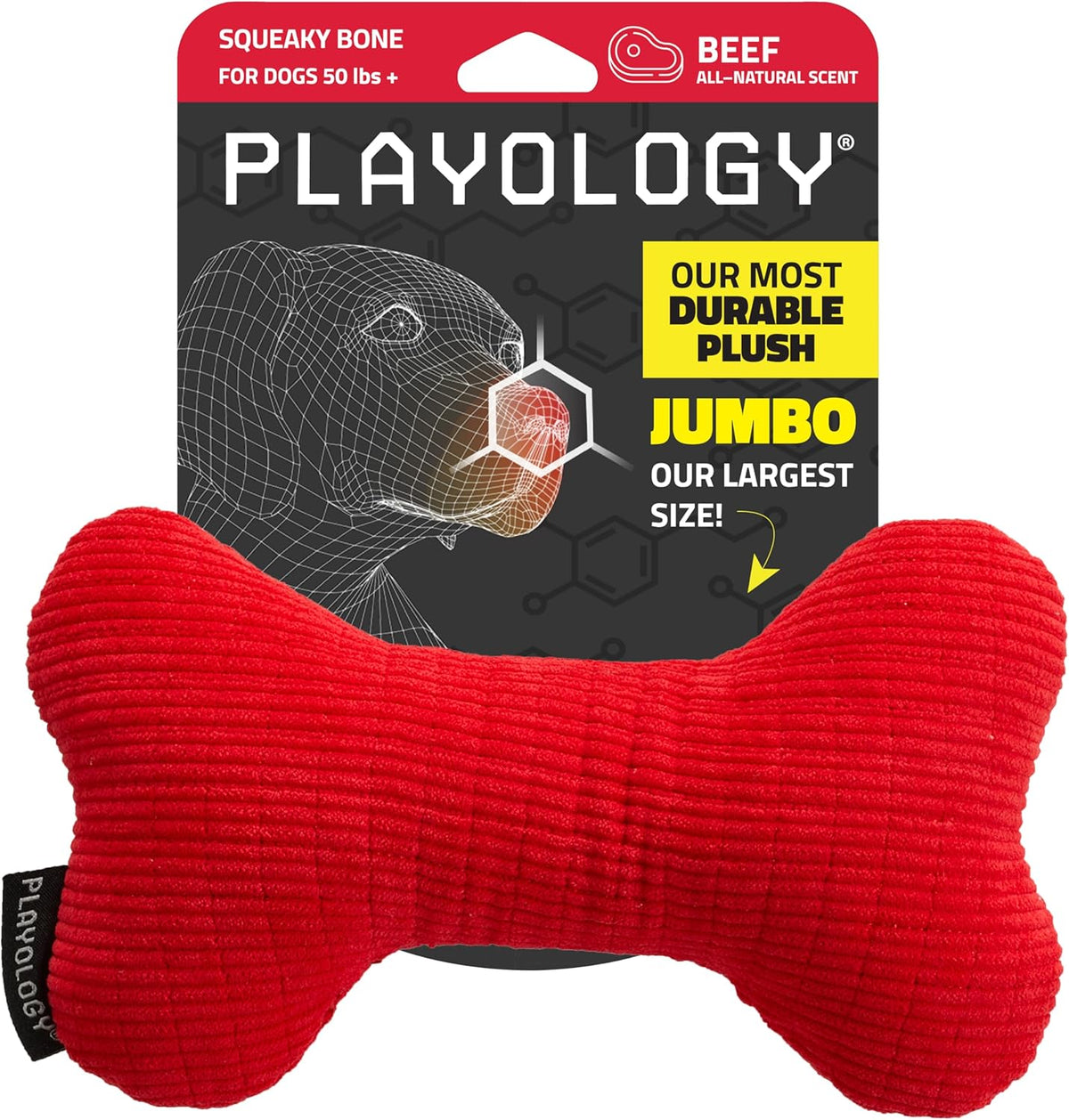 Playology Plush Squeaky Bone , All Natural Beef