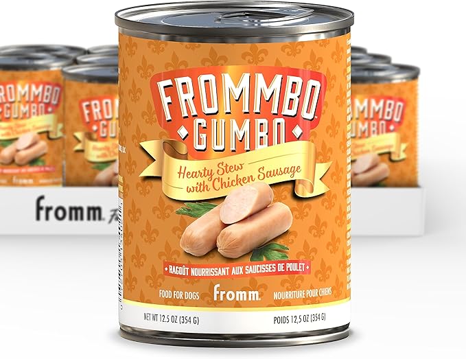 Fromm Frommbo Gumbo Hearty Stew with Chicken Sausage Dog Food - Premium Wet Dog Food - Chicken Recipe - Case of (12) 12.5 oz Cans