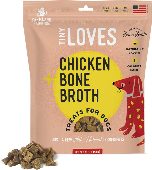 Farmland Traditions Tiny Loves Jerky Trainer Treats for Dogs w/Bone Broth (Chicken)