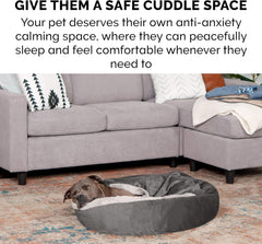 Furhaven 24" Round Calming Donut Dog Bed for Indoor Cats & Small Dogs, Washable, For Dogs Up to 20 lbs - Plush Velvet Waves Hooded Donut Bed