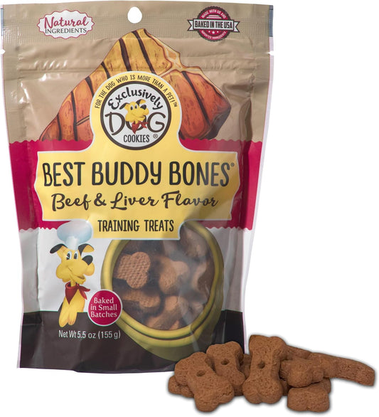 Exclusively Dog Best Buddy Bones Training Treats for Dogs and Puppies - Beef & Liver Flavor, 5.5oz Resealable Bag