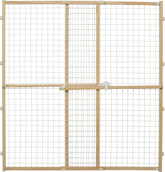 MidWest Homes for Pets Wire Mesh Pet Safety Gate, Pressure Mounted Dog Gate, Natural Wood & White Powder Coated Wire Mesh