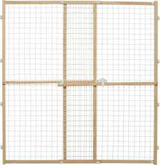 MidWest Homes for Pets Wire Mesh Pet Safety Gate, Pressure Mounted Dog Gate, Natural Wood & White Powder Coated Wire Mesh