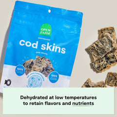 Open Farm, Dehydrated Dog Treats, High Protein & Low Carbohydrate Cod Skins, Crunchy Texture, Single Ingredient Wild-Caught Cod Skins Recipe, 7oz Bag Bulk-Size