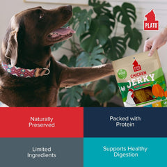PLATO Pet Treats Dog Treats - Air-Dried Jerky for Dogs - Delicious, Real Meat Dog Treats - Grain Free - Supports Healthy Digestion - Chicken Jerky with Pumpkin