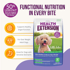 Health Extension Little Bites Lite Chicken & Brown Rice Dry Dog Food (15 lb / 6.8 kg) - Natural Formula with Probiotics & Superfoods for Overweight Adult Dogs