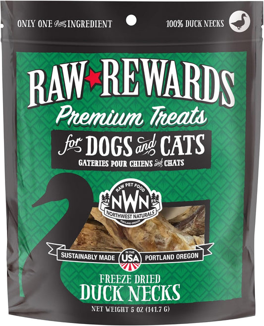 Northwest Naturals Raw Rewards Freeze-Dried Duck Neck Treats for Dogs and Cats - Whole Neck - Grain Free - 1 Ingredient - Healthy - Human Grade - All Natural - USA Made - 5 Oz