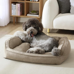 Arlee Memory Foam Pet Bed, Sofa Couch Style, Small/Medium, Comfortable Cuddler with Extra Support, Durable Fabric, and Premium Memory Foam for Dogs and Cats, Good for Living Room, Bedroom, Walnut Tan