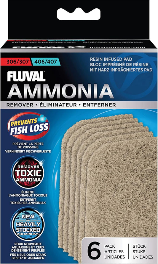 Fluval 306/307, 406/407 Ammonia Remover Pad, Replacement Aquarium Canister Filter Media, 6-Pack, for All Breed Sizes
