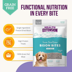 Health Extension Pure Bison Bite Treats for Dogs(127g) – Single Ingredient, Grain-Free, High-Protein Snacks for All Breeds & Ages